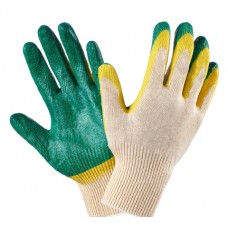 Перчатки ХБ двойная обливка зеленые (100пар) ЛТ в инд. упак