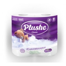 Туалетная бумага Plushe Classic 4 рул. по 18 м, 2 слоя, белая, 12 в упак